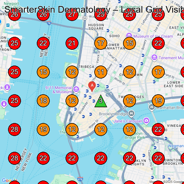 SmarterSkin Dermatology GeoGrid visibility map for Medical Spa in New York